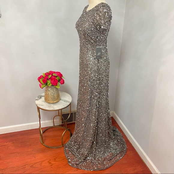 # Adrianna Papell Sequined & Embellished Scoop Back Long Dress - Picture 7 of 17